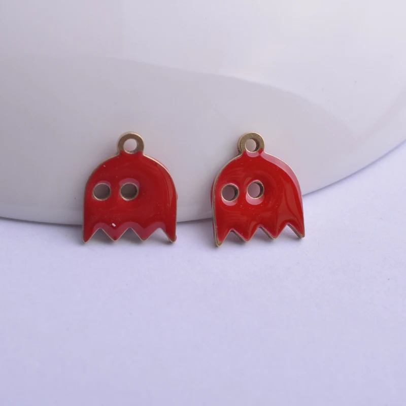 30 Stück 10*12mm Kupfer beidseitig emaillierte Halloween-Geisteranhänger, rosa, rot, kleine emaillierte niedliche Puppenanhänger – Detail 8