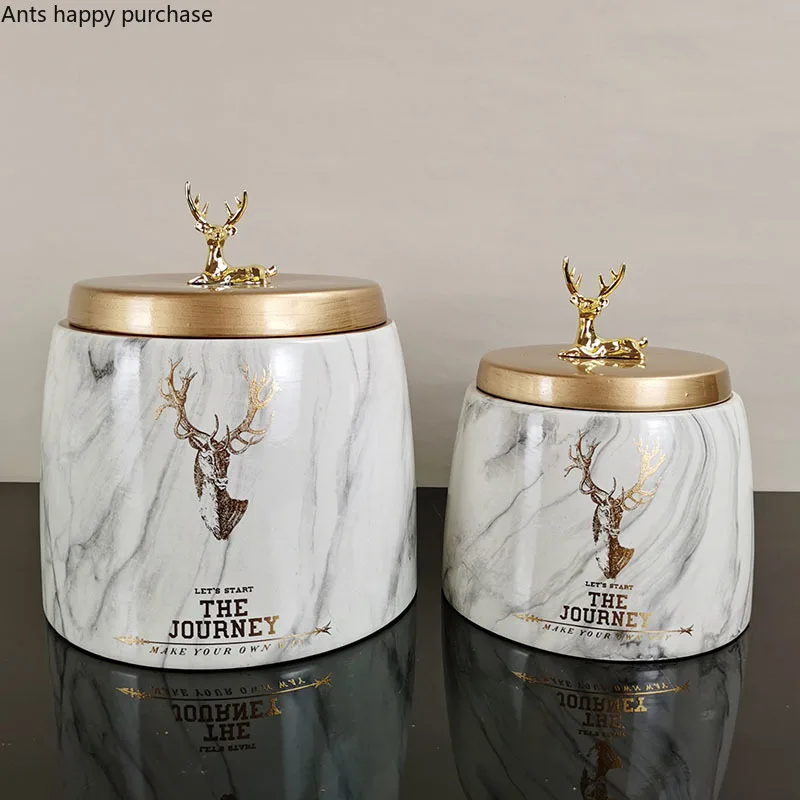 Deer Cover Ceramic Jar Storage Tank Tea Caddy Food Storage Jar Candy Jar Decorative Jar Home Desktop Ornaments Cereal Dispenser