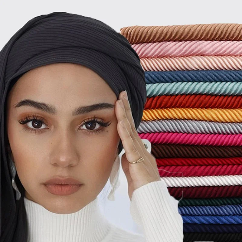 2021 New Fashion Crinkle Hijab Scarf Plain Cotton Muslim Woman Shawls and Wraps Turban foulard Hijabs Malaysian Headscarf