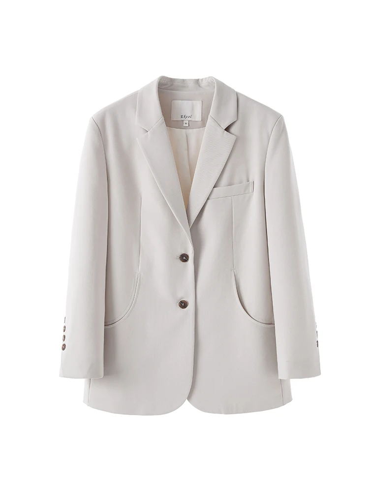 Blazer informal de manga larga para mujer, traje de oficina con cuello con muescas, chaqueta lisa, prendas de vestir