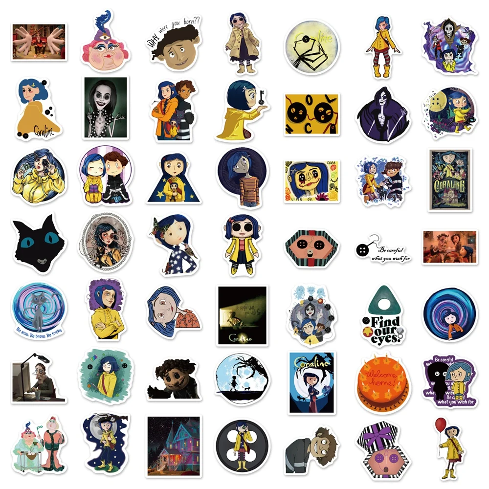 50/100Pcs Horror Movie Coraline & the Secret Door Stickers for Luggage Laptop Skateboard Computer Guitar Car Decor