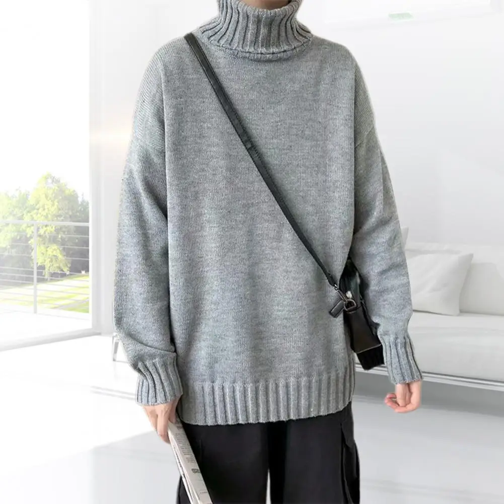 Autumn/Winter Men's Pullover High Neck Knitted Men Sweater Solid Color Turtleneck Knitted Casual Slim Warm Winter Outdoor Tops