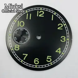 Miuksi 38.8mm black watch dial luminous dial fit ETA 6497 3600 series movement