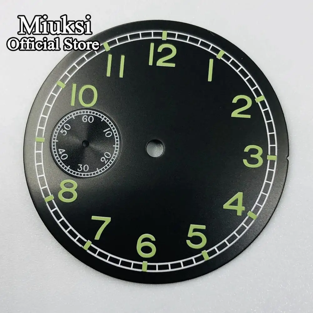 Miuksi 38,8 mm czarna tarcza zegarka świecąca tarcza pasuje do mechanizmu serii ETA 6497 3600