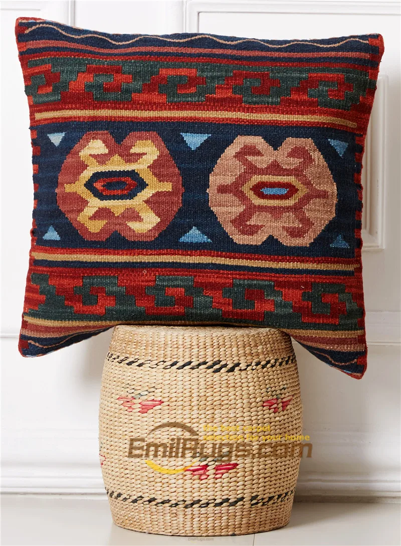 hand embroidered cushion Kilim   Cover Handmade Square  Wool Back Ret For Bed