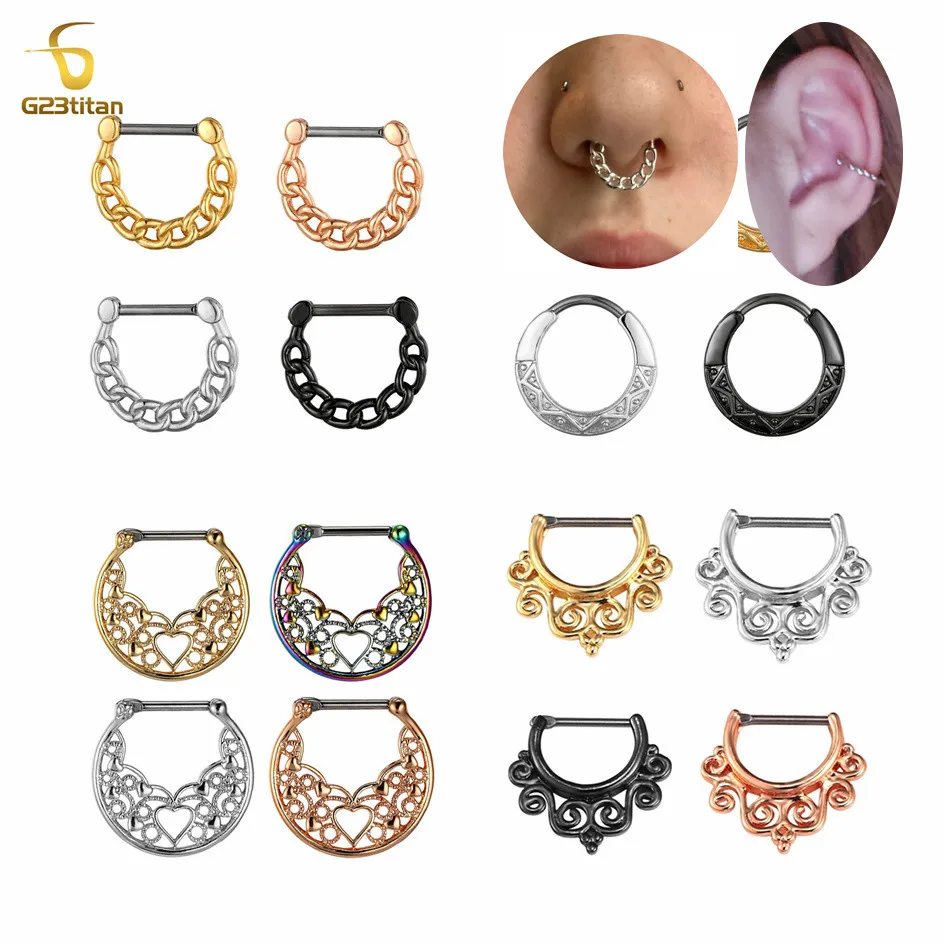 Titanium Clicker Septum Hoops Nose Piercing Ring Indian Ethnic Jewelry Ear Helix Lobe Daith Earring Gothic Women Accoressories