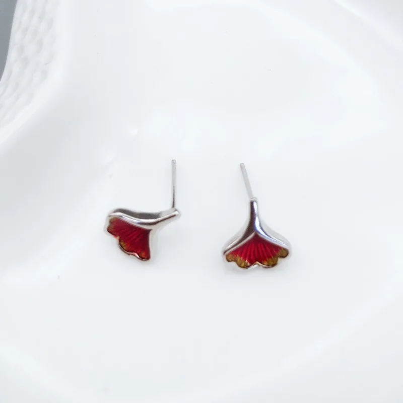 925 Sterling Silver Prevent Allergy Ginkgo biloba Brincos Stud Earrings for Women Wedding Earrings Jewelry Accessories image 2