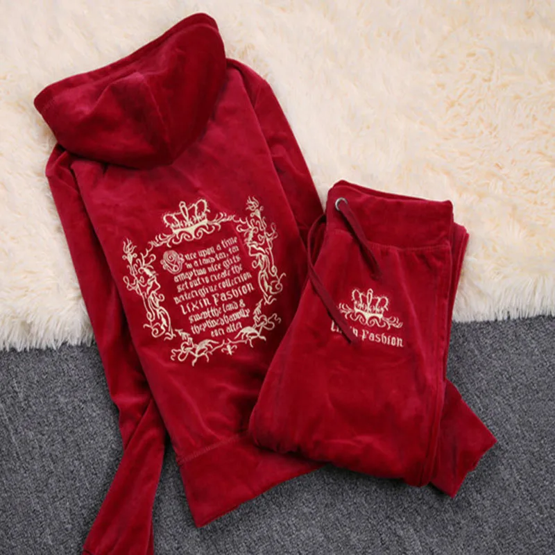 Spring/Fall 2021High Quality Velvet Fabric Tracksuits Women Velour Sweatsuit Hoodies Full Sleeve Tops and Sweat Pants Set S-XXXL