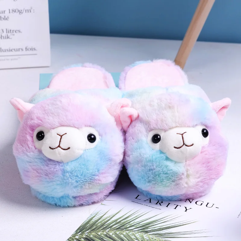 Cute Rainbow Alpaca Llama Plush Toys Indoor Warm Winter Adult Shoes Cartoon Kawaii Anime for Kids Girls Lovers Christmas Gifts