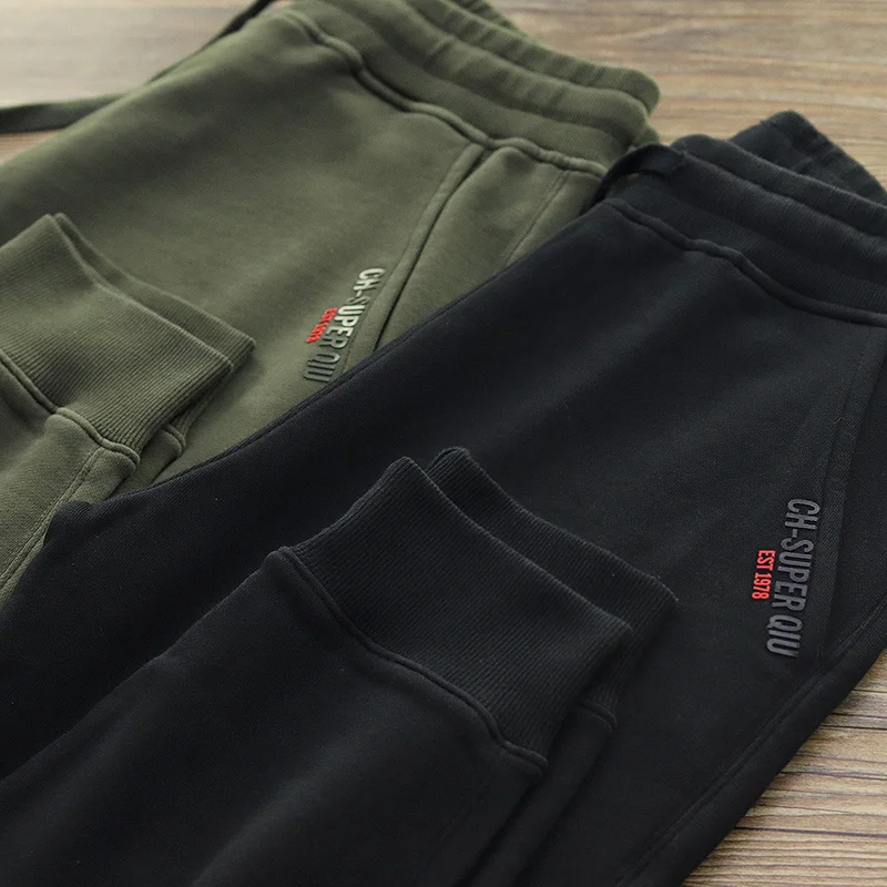Autumn New American Retro Sweatpants Men's Pure Cotton Washed Elastic Waist Straight Tube Loose Heavyweight Casual Sports Pants