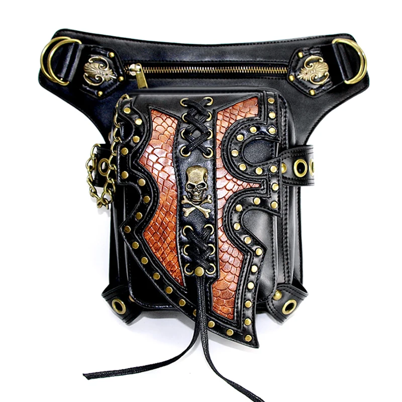 Steampunk Leather Women Waist Bag Retro Rock Drop Leg Bag Motorcycle Crossbody Shoulder Bags Skull Rivet Pouch Punk Leg Bags New