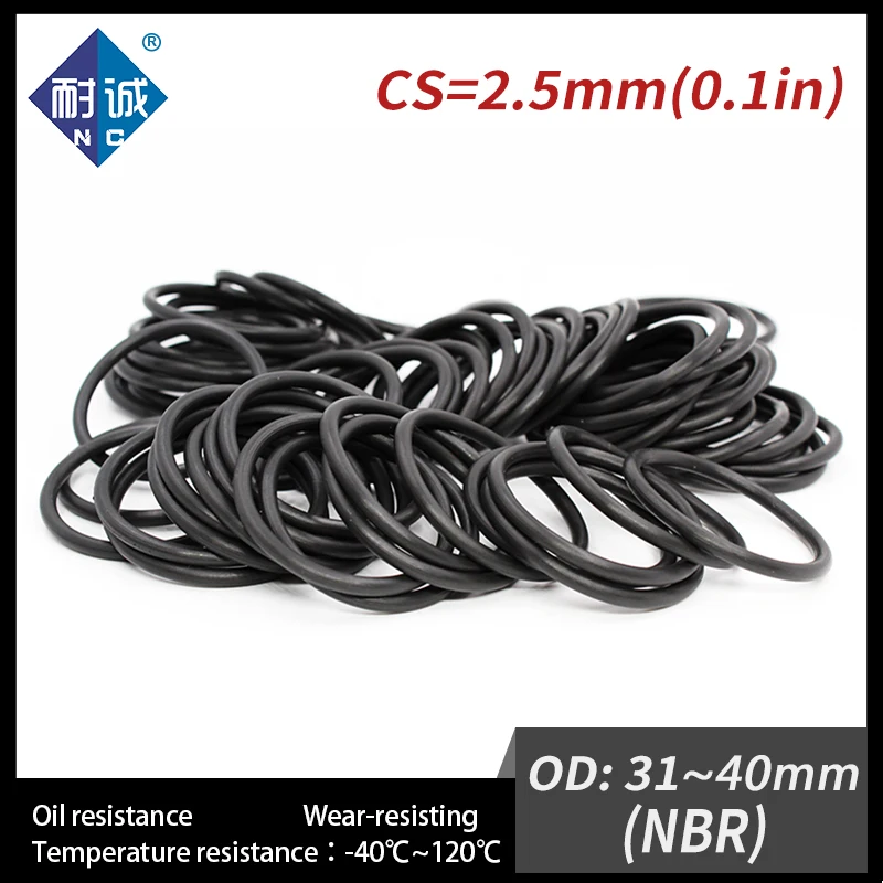 

10PCS/Lot Nitrile Rubber Black NBR Thickness CS 2.5mm OD31/32/33/34/35/36/37/38/40*2.5mm O Ring Gasket Oil Resistant Waterproof