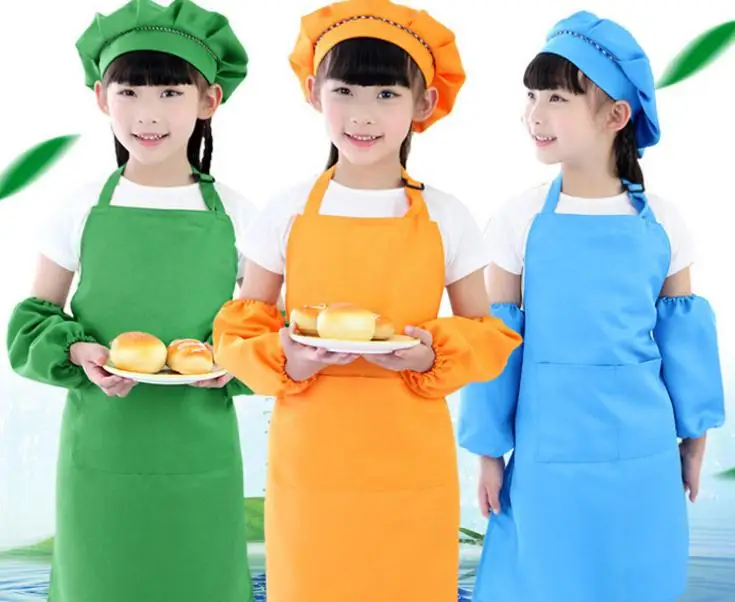 12Colors Children Kids Apron Pocket Kitchen Cooking Baking Painting Cooking Art Bib Children Plain Apron Kitchen SN2794