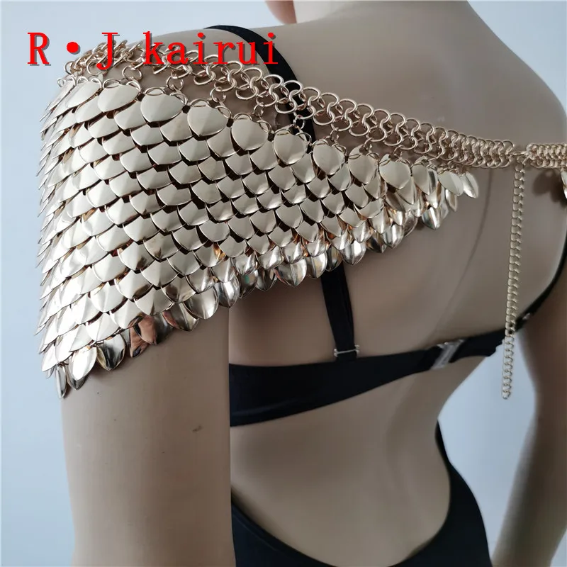 New Fashion Scalemail Mermaid Gold Colour Dragon Scales Shoulder Chains Layers Scale Chainmail Fish Scale Shoulder Jewelry