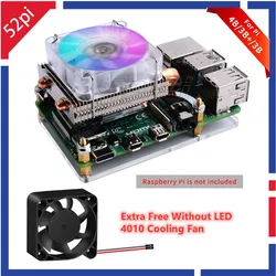 52Pi Low-Profile Ice Tower Cooling Fan Metal Case 7 Colors RGB Changing LED Light with Bracket for Raspberry Pi 4 B / 3B+ / 3B
