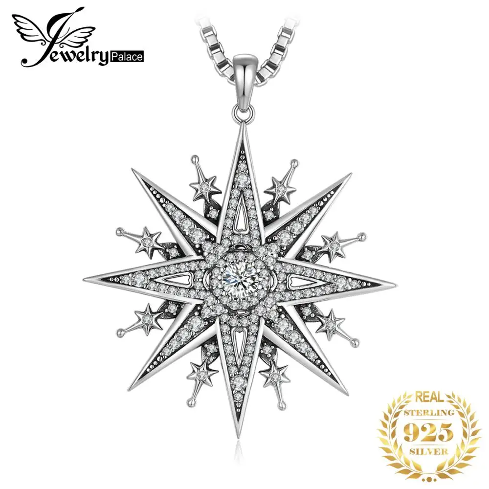 JewelryPalace Vintage Gothic North Star 925 Sterling Silver Pendant Necklace Punk Cubic Zirconia Statement Pendant No Chain