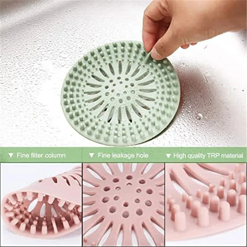 Round Silicone Drain Hair Catcher, Kitchen Sink Strainer Bathroom Shower Bath Stopper Drain Cover Hair Trap, Filter for Kitchen