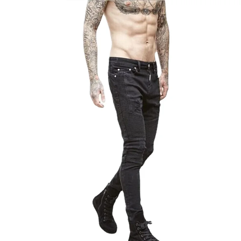 Jean de motard pour hommes, Streetwear, Slim, crayon élastique, couleur unie, grande taille