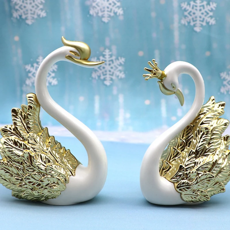 

2pcs Swan Model Cute Figurine Collectibles Cute Car Interior Cake Top Decor for Love Theme Decoration d88