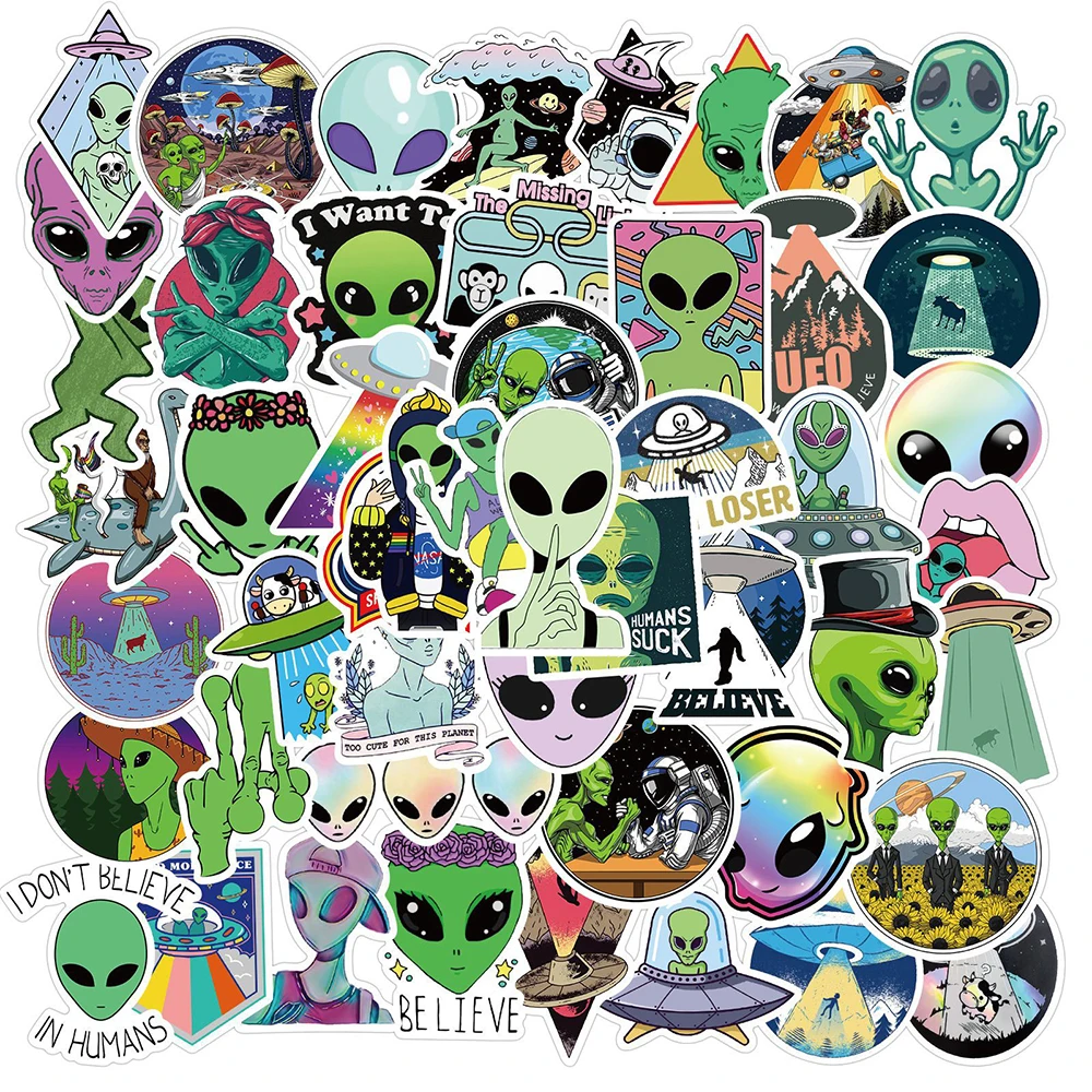 10/30/50PCS Aliens UFO Outer Space Stickers Travel Luggage Car Guitar Laptop Waterproof Graffiti Cool Sticker Decals Kids Toys