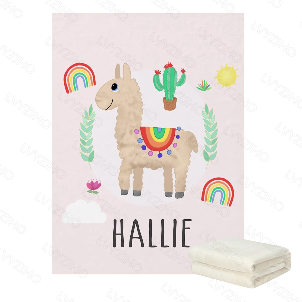 LVYZIHO Baby Blanket Personalized Name Cute Llama And Rainbow Boy / Girl Blanket - 30x40 / 48x60 / 60x80 Inches - Fleece Blanket