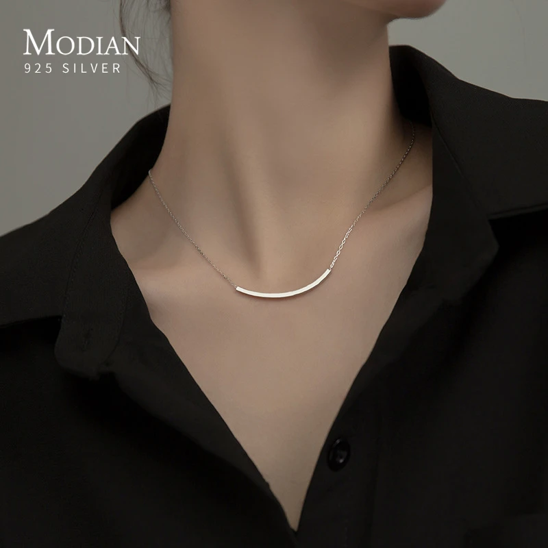 Modian Silver Simple Geometric Female Necklaces 100% 925 Sterling Silver Classic Fashion Chain Necklaces For Women Girl Jewelry