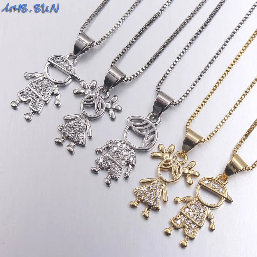 MHS.SUN Cute Boys And Girls Mini Pendants Necklace Fashion AAA CZ Gold Color Chain Necklace For Women Lover Jewelry Gift 1Pcs