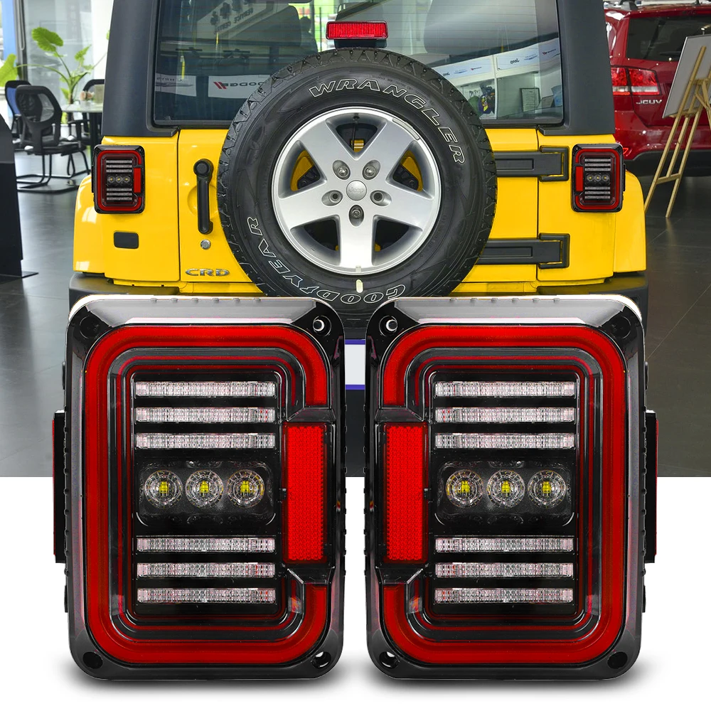 

For 07-16 Jeep Wrangler LED Tail Lights Rear Brake Reverse Lamps For Sahara, Freedom Rubicon 2007 - 2016 LED Brake Tail Lights