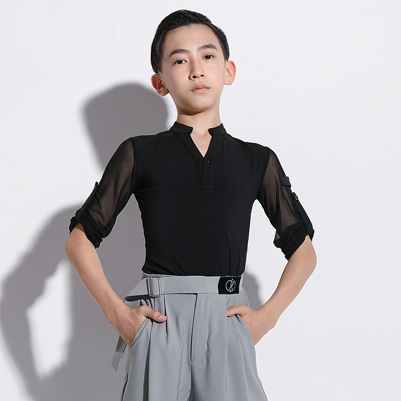 

New Latin Dance Tops For Boys Mesh Long Sleeved Practice Clothes Rumba Tango Tango Latin Dance Performance Dance Wear DN8926