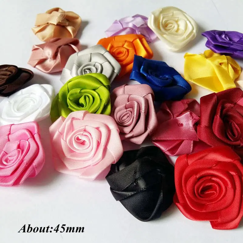 Mix 10pcs/lot 45mm polyester rolled rose flower girl's and women accessories rosettes for craft accessories scrapbooking