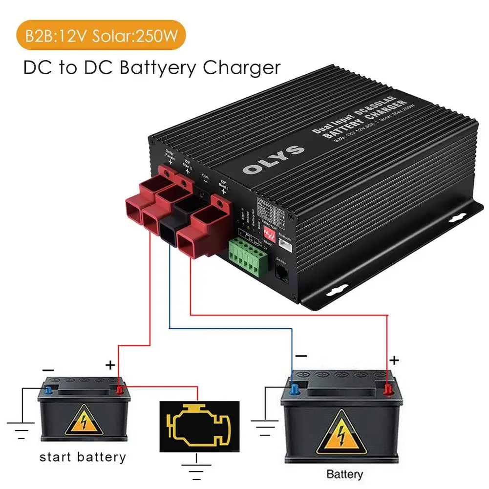 12V/30A DC To DC Charger Automatic Solar Battery Charger Bluetooth MPPT Solar Charger For RVs, Campers, Ships