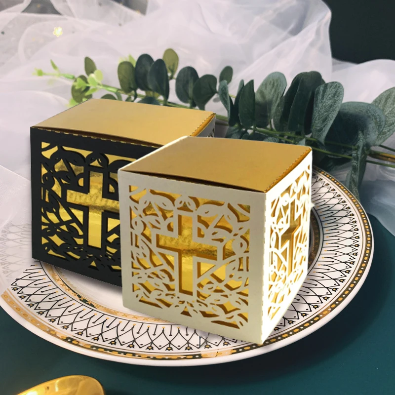 50 sztuk krzyż laserowo wycinane pudełka na cukierki anioł pudełko na Baby Shower DIY chrzest urodziny pierwsza komunia chrzciny wesele wystrój