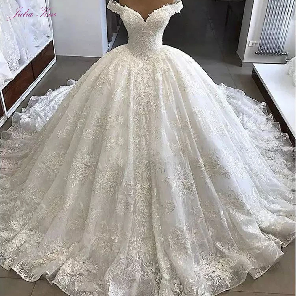 Julia Kui Luxuries Gorgeous Ball Gown Wedding Dresses Off The Shoulder Princess With Count Train Bride Dress