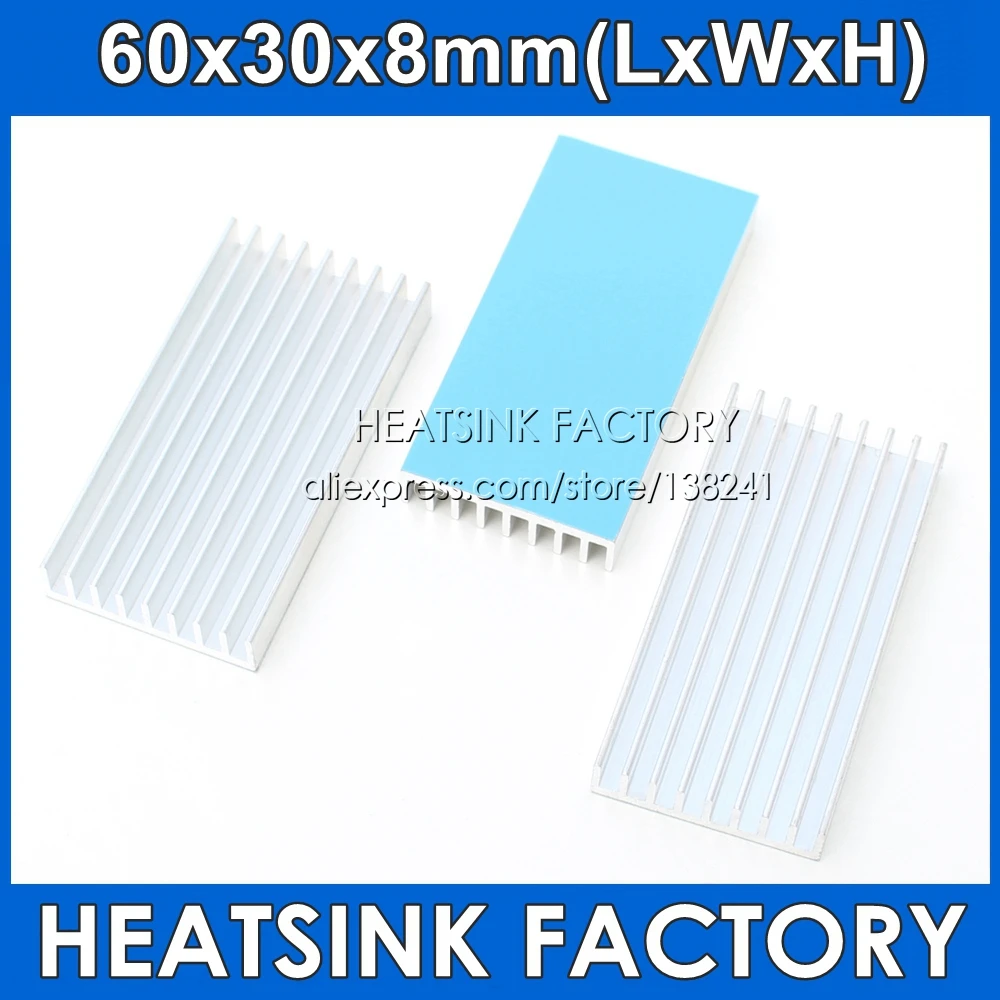 HEATSINK FACTORY Silver 60*30*8mm Heatsink Aluminum Heat Sink Radiator Cooler With Thermal Pad