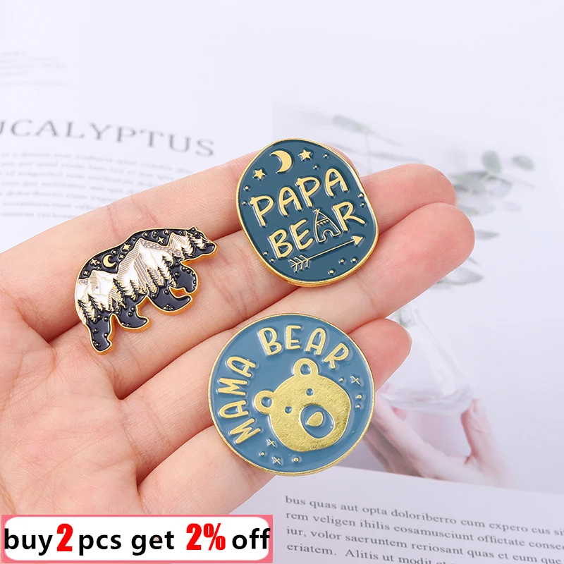 Mama Bear with Cubs Custom Enamel Pins Cute Cartoon Animal Brooch Bear Family Lapel Pin Badge Jewelry Gift for Friends Wholesale