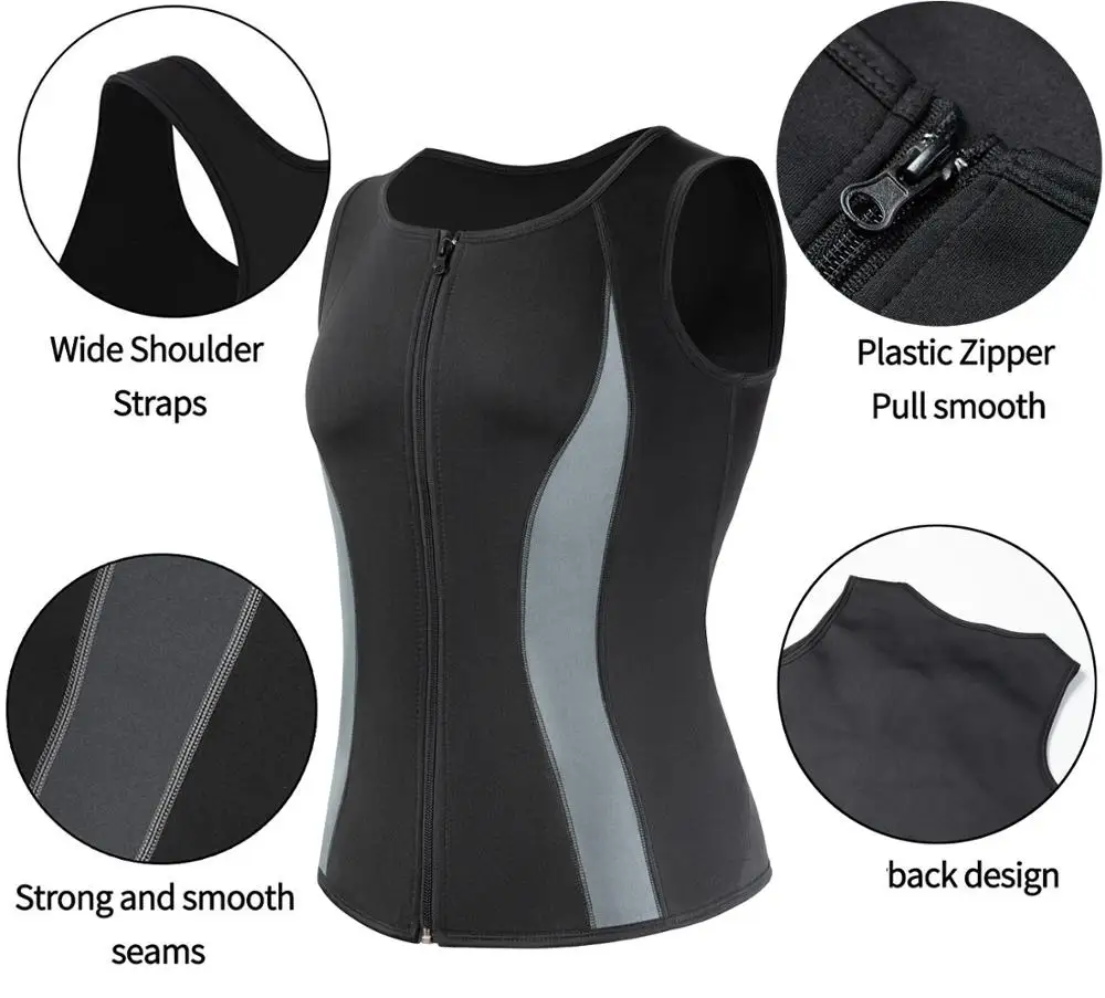 Shaper do corpo emagrecimento dos homens com zíper, camisa preta de compressão no peito, Ginecomastia e Moobs Undershirt, cintura Trainer Sweat Vest