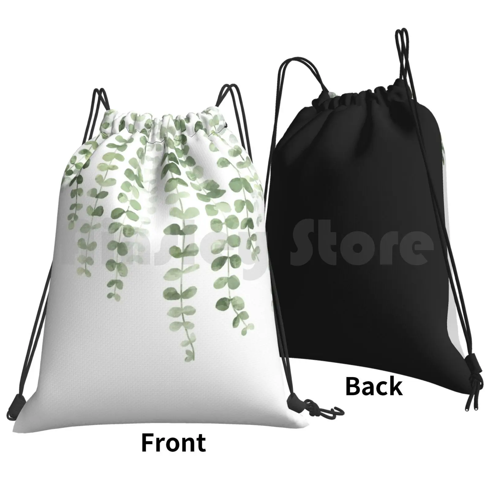 Eucalyptus Watercolor Backpack Drawstring Bag Riding Climbing Gym Bag Plant Climbing Vines Herb Leaf Leaves Backdrop