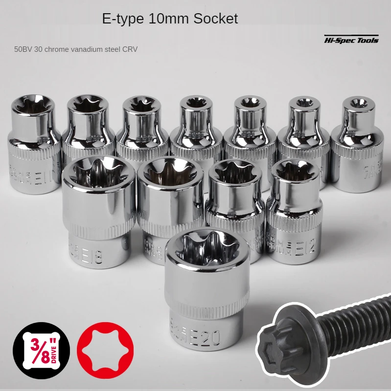 

Single Piece 3/8 Inch Socket Adapter E Type Torx Sockets Torx Ratchet Wrench Head E8E10E12E14E16E18E20 10mm