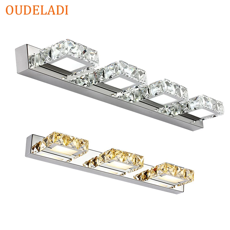 Square LED Mirror Light Bathroom Cosmetic room Round Crystal Wall Lamps 2-4heads Stainless Steel indoor Lighting fixtures