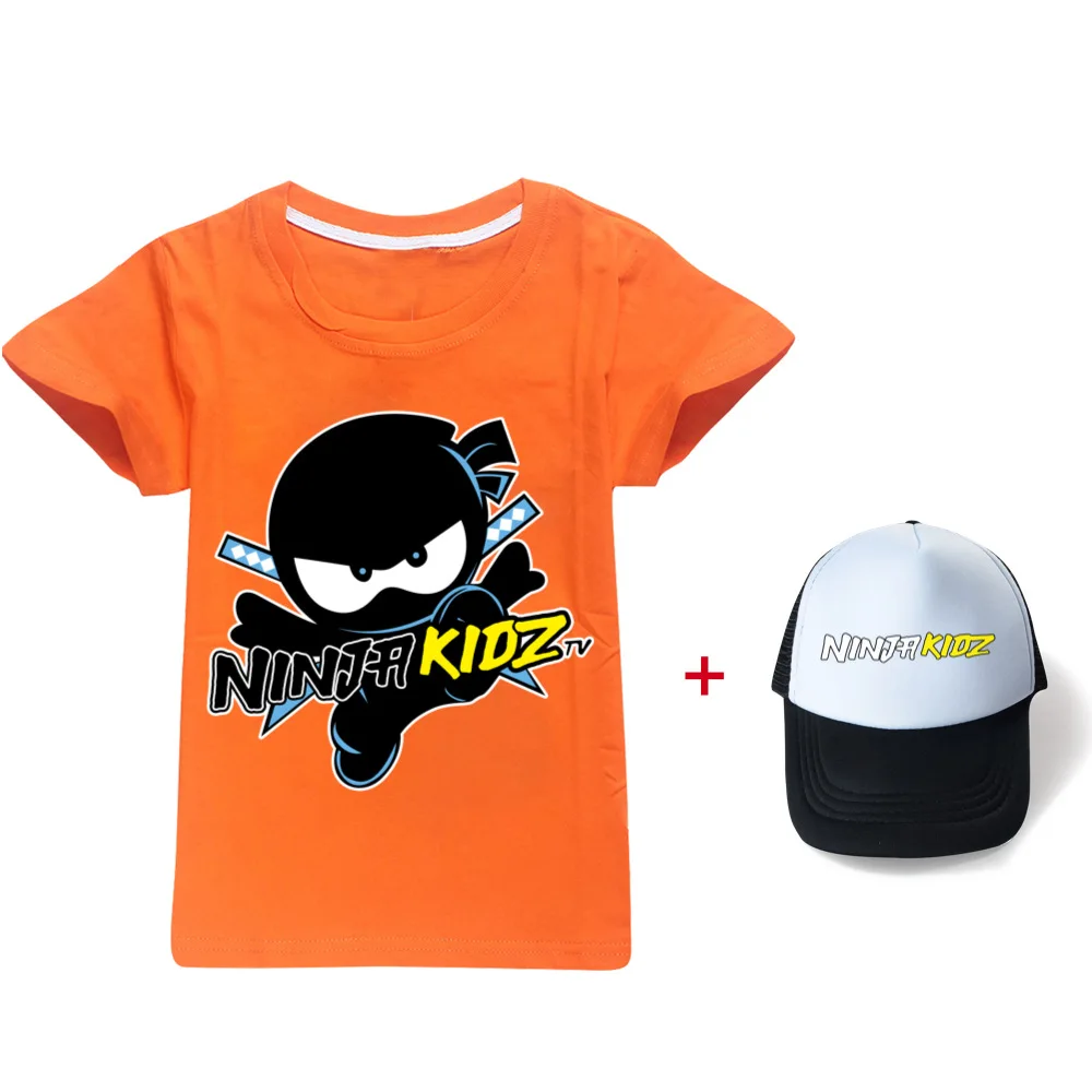 2021 NINJA KIDZ  Boys Girls T Shirt + hat Children Short Sleeve Kids Casual Tops Tees Toddler Streetwear Clothing