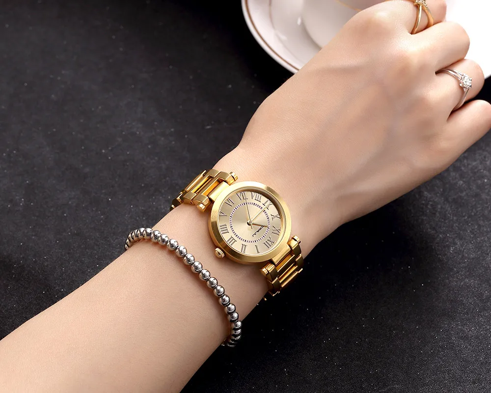 CRRJU Brand Top Luxury Ladies Gold Watch Women Golden Clock Female Women Dress Rhinestone Quartz Waterproof Watches Feminine