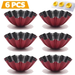 6Pcs Carbon Steel Egg Tart Molds Mini Tart Pie Pan Fluted Design Cupcake Baking Mold Non-Stick Quiche Flan Pan Muffin Baking Cup