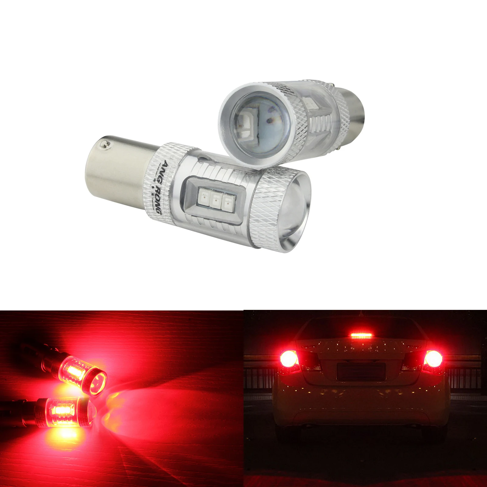 

ANGRONG 2X 1156 P21W R10W BA15S Red LED Sidelight DRL Reverse Tail Stop Brake Light Bulbs Side Indicator