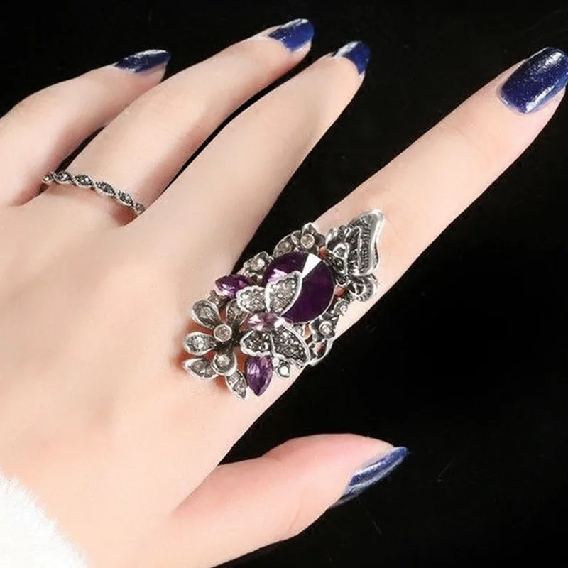 Hot Sale 2Pcs/Set Butterfly Ring Sets Fashion Creative Bohemia Women\'s Banquet Hand Ring Luxury Big Ladies Jewelry