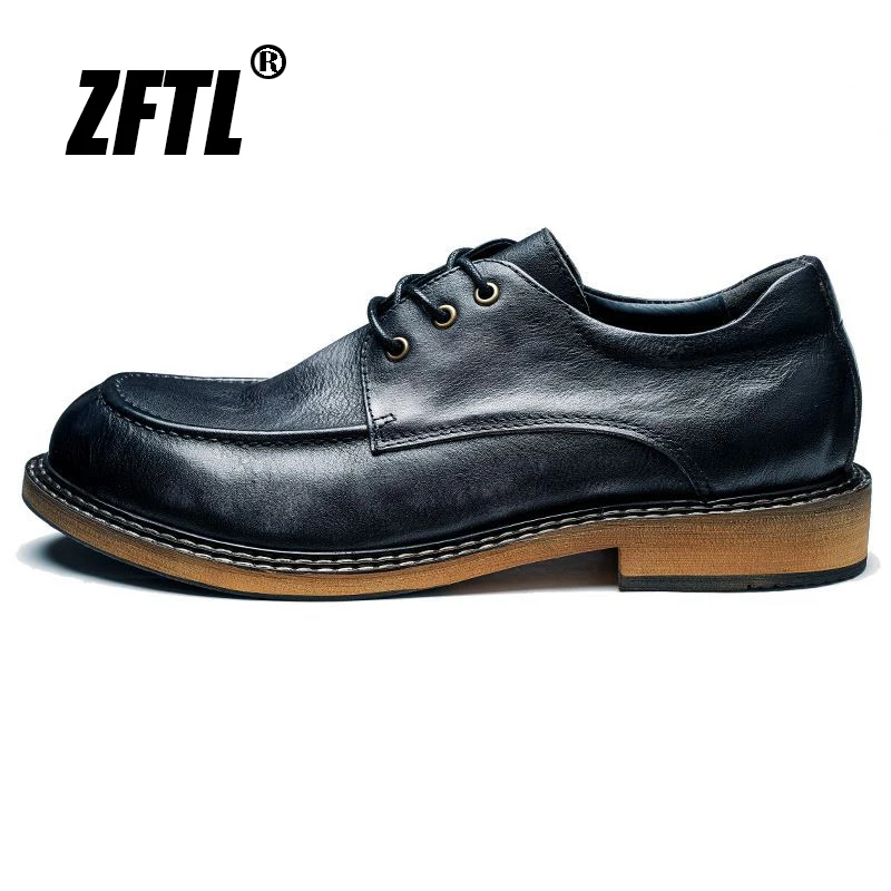 ZFTL Men\'s Casual shoes Genuine Leather man Vintage leisure lace up shoes British trend style derby shoes Hand made High Quality