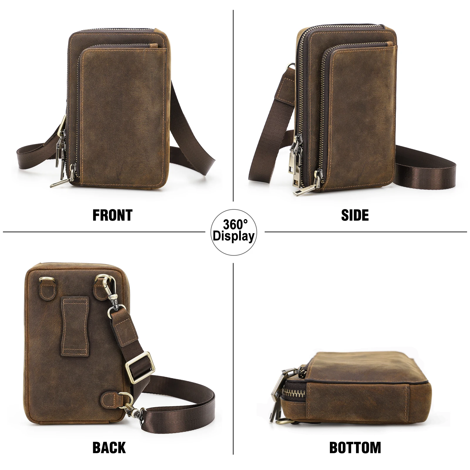 Retro Genuine Leather men Waist Bag Cowhide Casual Design Hook Bum Bag Shoulder Belt Messenger Bag back pack Phone Pouch