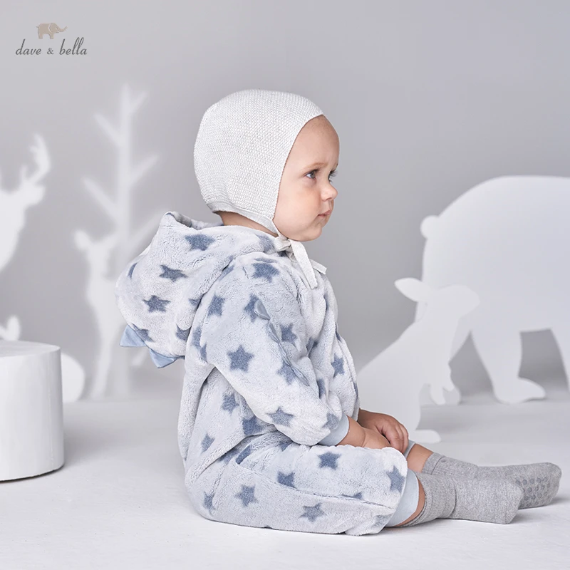 DBS20005 dave bella winter new born baby unisex fashion stars jumpsuits infant toddler clothes children romper 1 piece