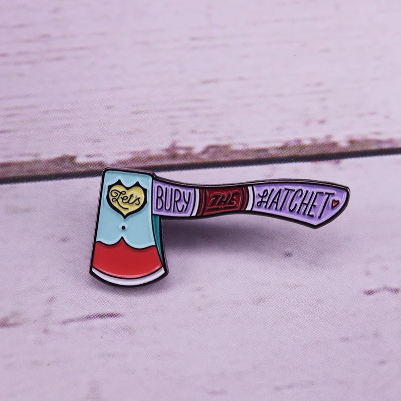 Let's Bury The Hatchet Enamel Pin mystery murder brooch