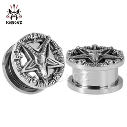 Hot pentagon logo tunnels piercing ear plugs body jewelry expanders sell by pair fashion unsex gift 8mm to 25mm