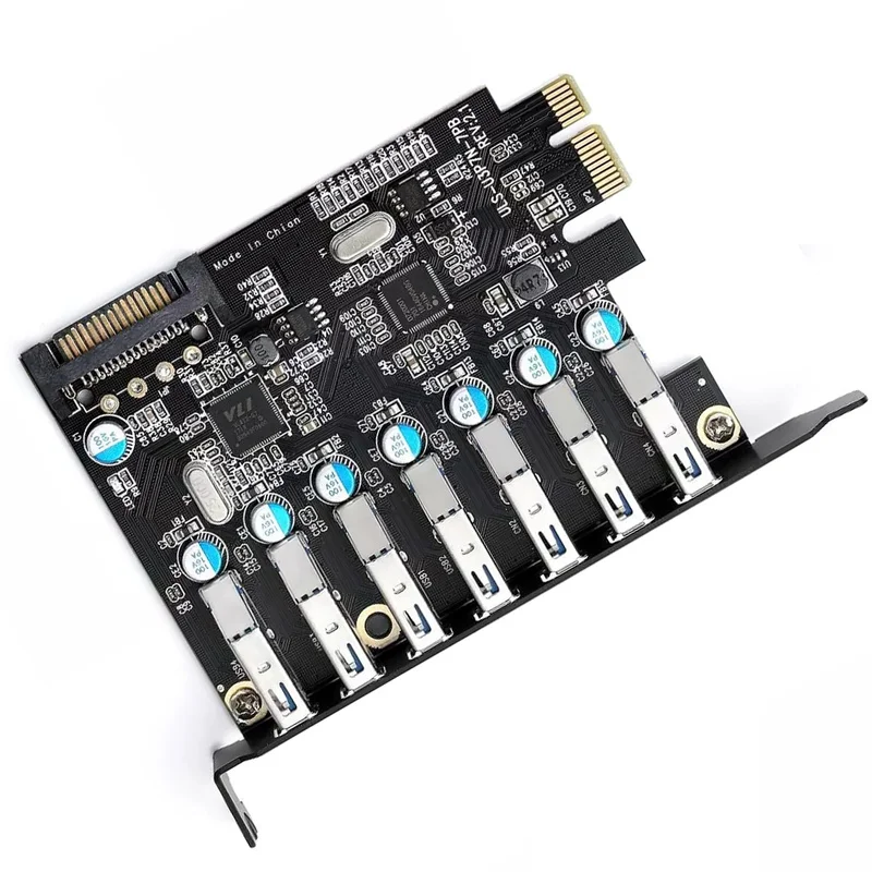 

Pcie To 7 Port Usb Superspeed USB 3.0 PCI-E Express Expansion Adapter Hub Card With SATA 15P Power Cable Connector For Desktops